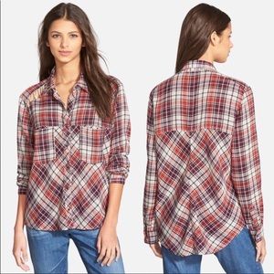 Free People Plaid Cutout Button-Down Size Small